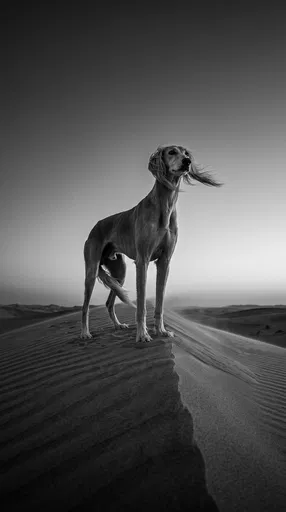 Monochrome Persian Hound on Desert Dune