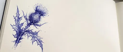 Blue Ballpoint Pen Sketch of Scottish Thistle