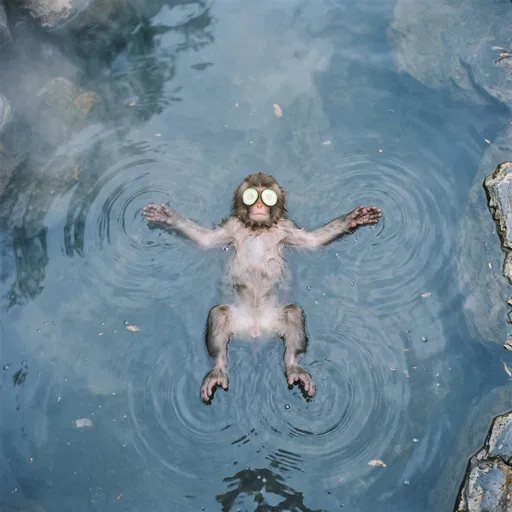 Monkey Floating With Cucumber Slices On Eyes