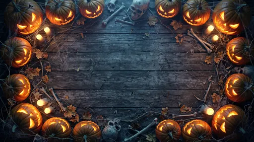 Spooky Halloween Pumpkin Frame on Wood