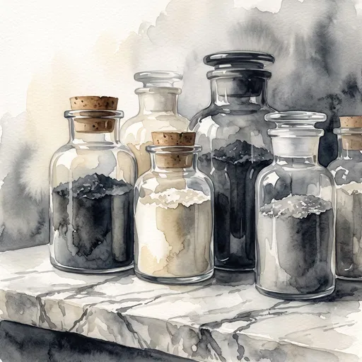Watercolor Apothecary Jars on Stone