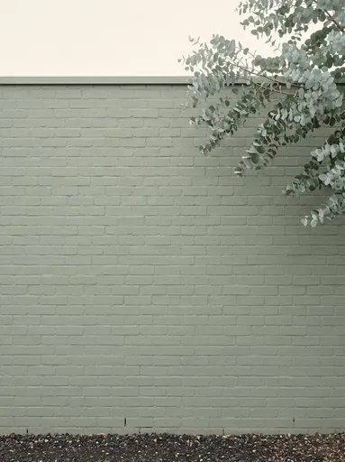 Eucalyptus Branches Over Sage Brick Wall
