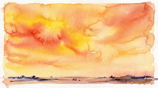 Warm Sunset Sky Watercolor Landscape
