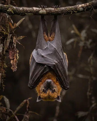 Golden Flying Fox Hanging Upside Down