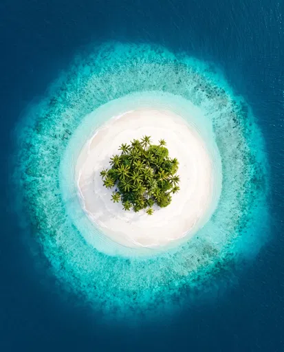 Aerial View of Circular Tropical Island