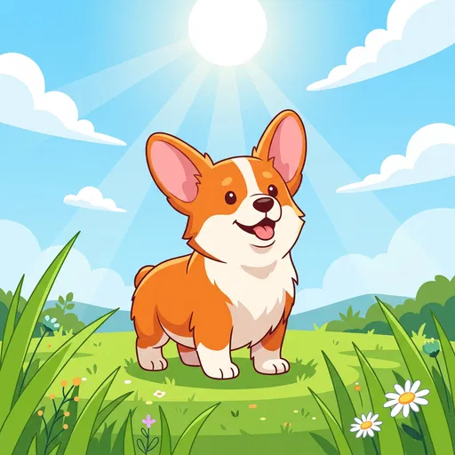 Cute Corgi Puppy Vector Illustration Outdoors