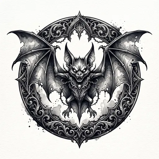 Gothic Vampire Bat Circular Crest Illustration