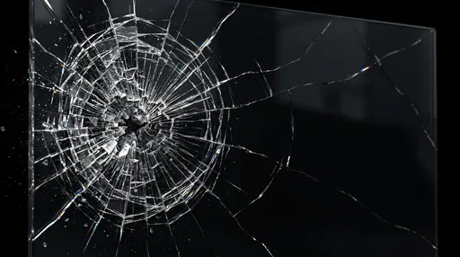 Shattered Tempered Glass Pane on Black
