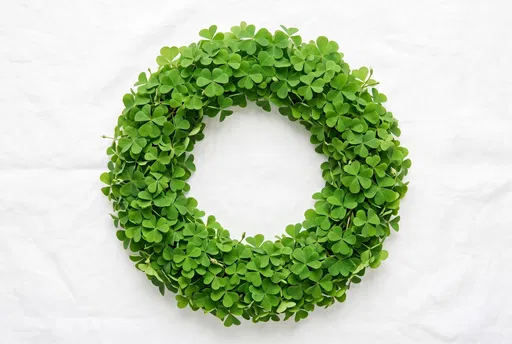 Green Shamrock Wreath on White Linen