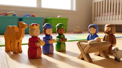 Wooden Toy Christmas Nativity Set in Nursery