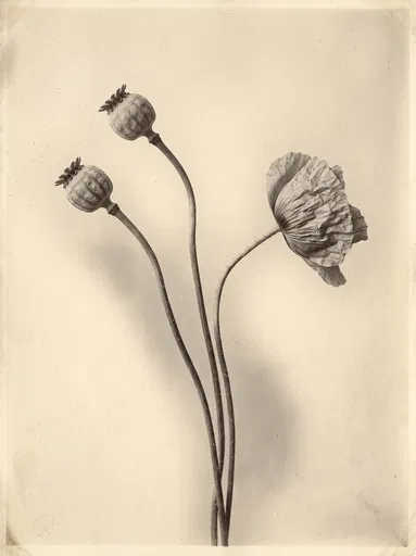 Archival Monochrome Study of Three Poppies