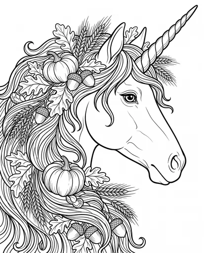 Autumn Harvest Unicorn Coloring Page