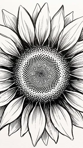 Black Ink Sunflower Blossom Illustration