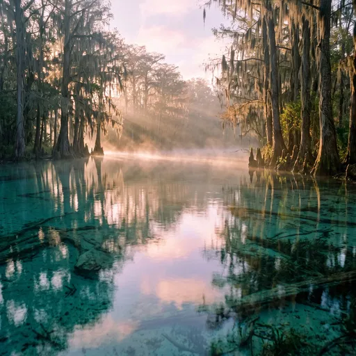 Misty Florida Cypress Spring at Dawn