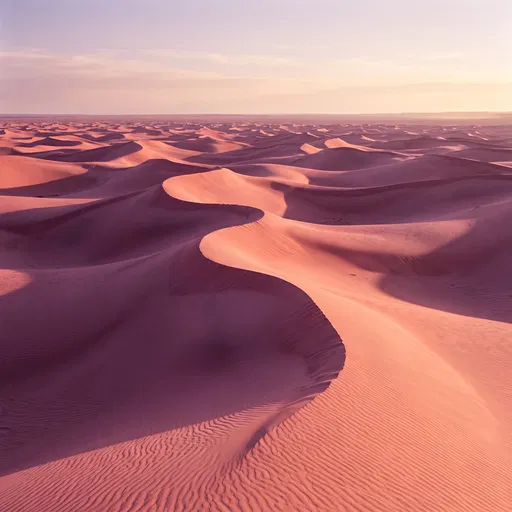 Sunlit Pink Desert Sand Dunes