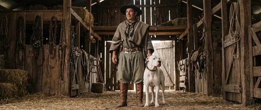 Gaucho with Dogo Argentino in Barn