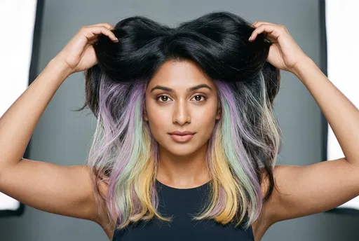 Woman Revealing Pastel Rainbow Under-Dye Hair