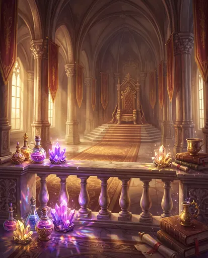 Fantasy Throne Room With Glowing Potions