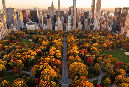 Aerial View of Autumn Central Park