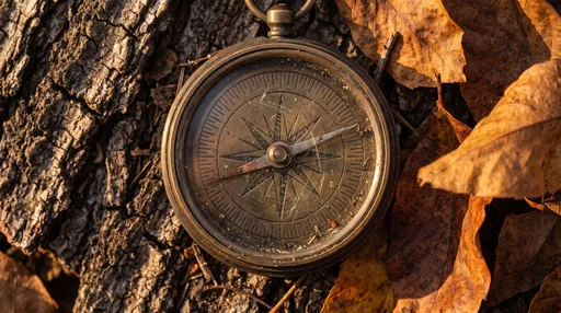 Antique Brass Compass on Autumn Bark