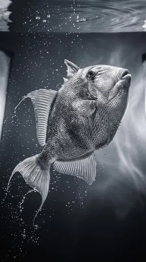 Monochrome Triggerfish Underwater With Bubbles