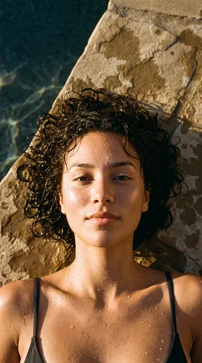 Woman Reclining by Sunlit Pool