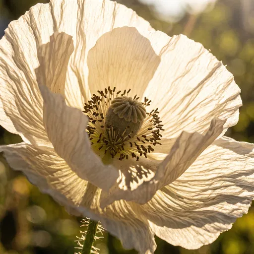 Backlit White Poppy Macro