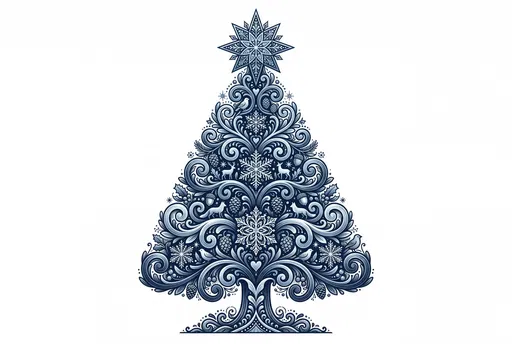 Ornate Blue Folk Art Christmas Tree