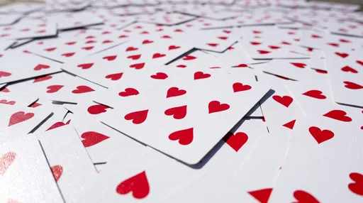 Overlapping Playing Cards With Red Hearts