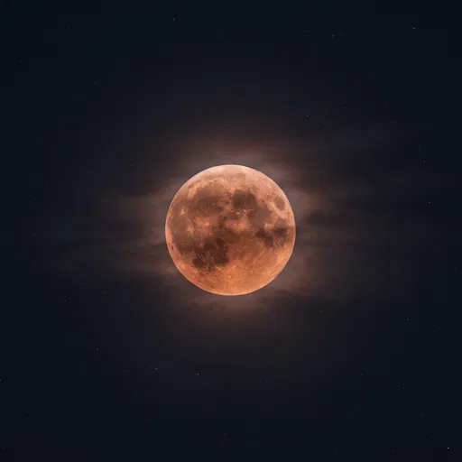 Glowing Copper Blood Moon in Night Sky