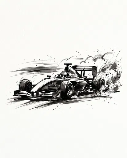 Black Ink Formula Race Car Illustration