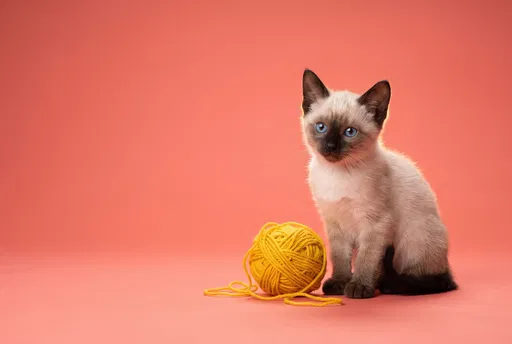 Siamese Kitten Beside Yellow Yarn Ball