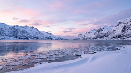 Pastel Twilight Over Frozen Nordic Fjord