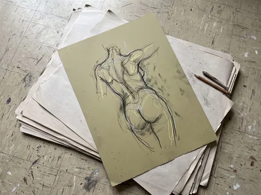 Charcoal Figure Sketch on Studio Floor