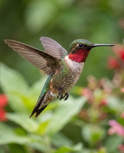 Ruby-Throated Hummingbird Hovering in Flight