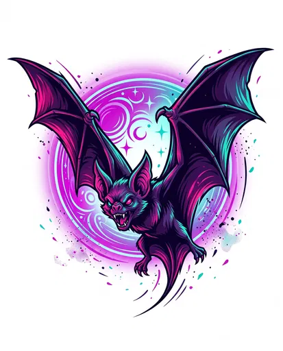 Neon Stylized Vampire Bat Clipart