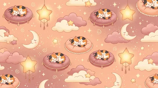 Sleeping Calico Kittens Pastel Pattern