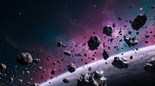 Asteroid Belt Over Glowing Planetary Horizon