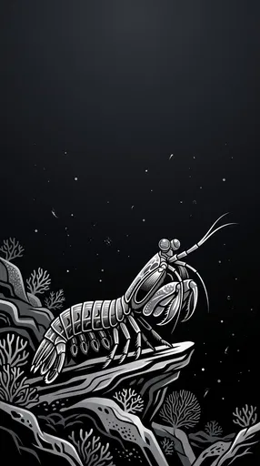 Monochrome Mantis Shrimp Reef Illustration
