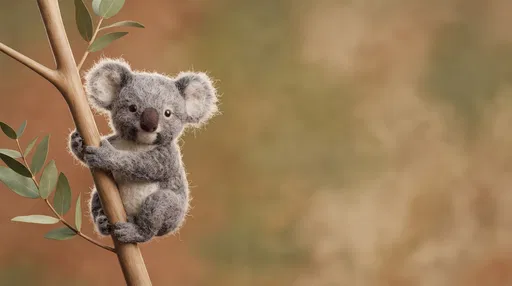 Felted Wool Baby Koala on Eucalyptus Branch