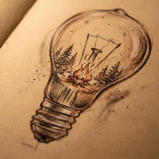Sketch of Campfire Inside Lightbulb