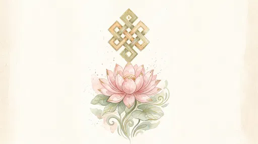 Watercolor Lotus Flower and Endless Knot Illustration