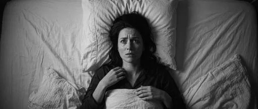 Worried Woman Awake in Bed Monochrome