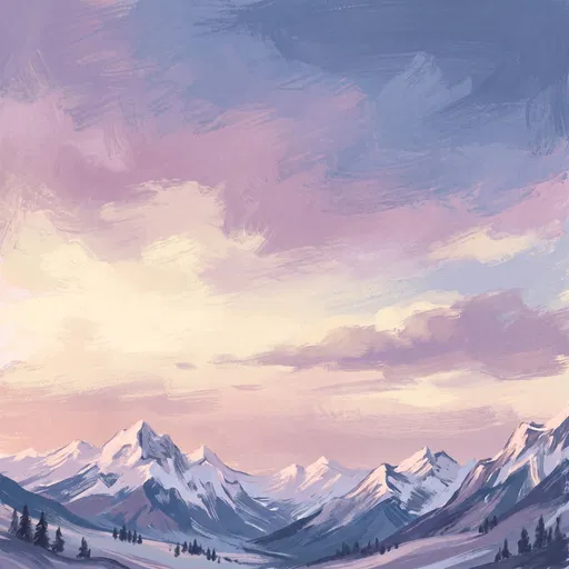 Pastel Gouache Mountain Valley Twilight
