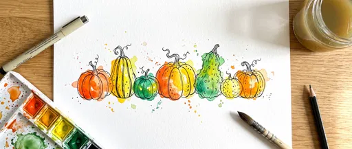 Watercolor Pumpkin Doodle Flat Lay