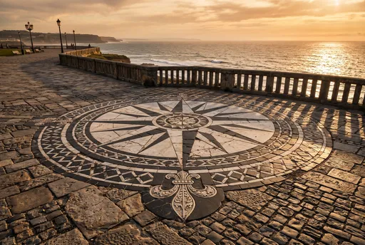 Stone Compass Rose on Coastal Promenade