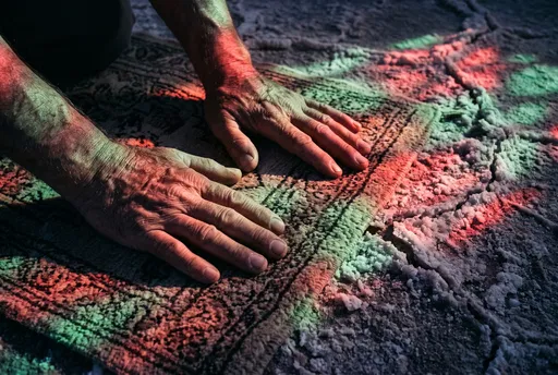 Hands on Prayer Rug Over Salt Flats