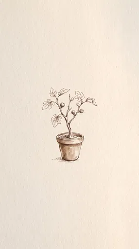 Minimalist Brown Ink Potted Fig Tree Sketch