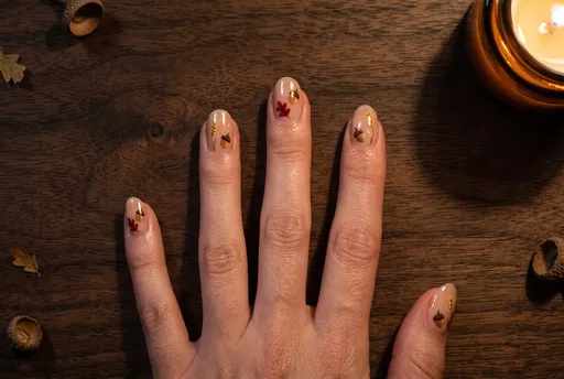 Autumn Nail Art on Dark Wood