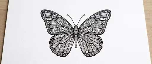 Intricate Black Ink Zentangle Butterfly Drawing